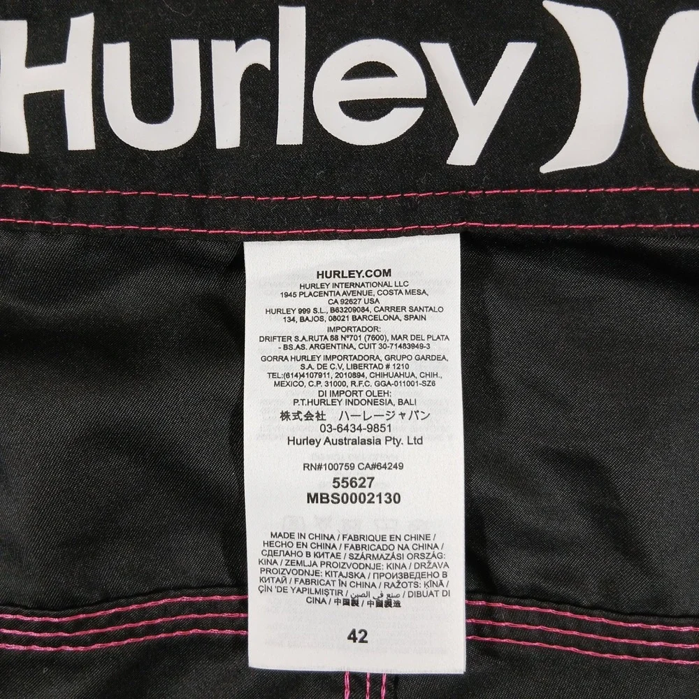 Hurley Board Shorts Phantom Black Pink Contrast Stitching Surf Swim Size 42